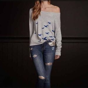 Hollister Gray Sweater with Blue Bird Design